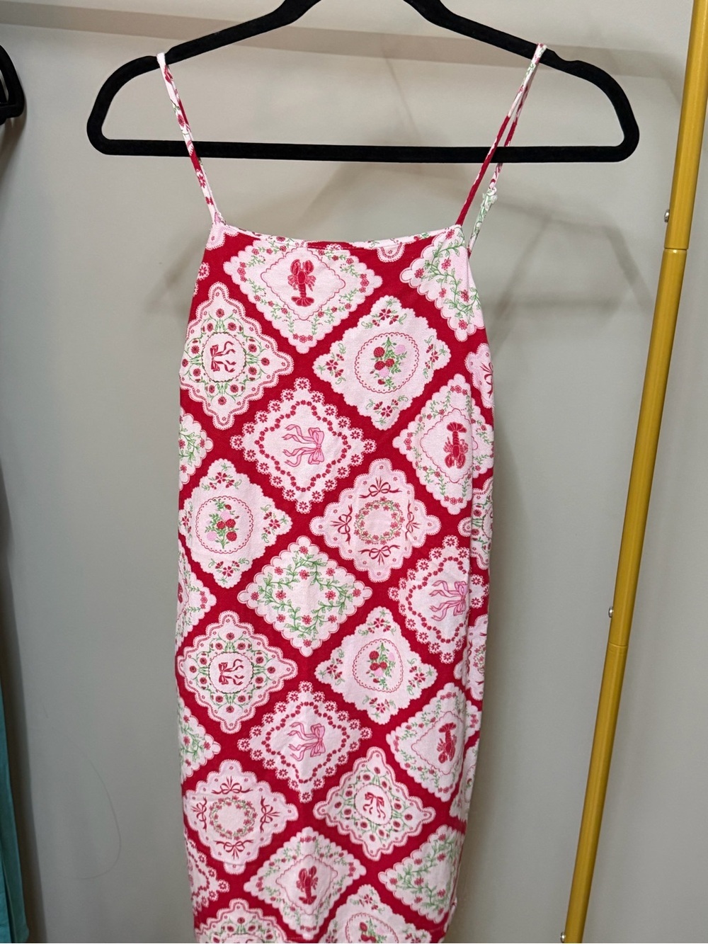 Floral Red and Pink Spaghetti-Strap Casual Dress